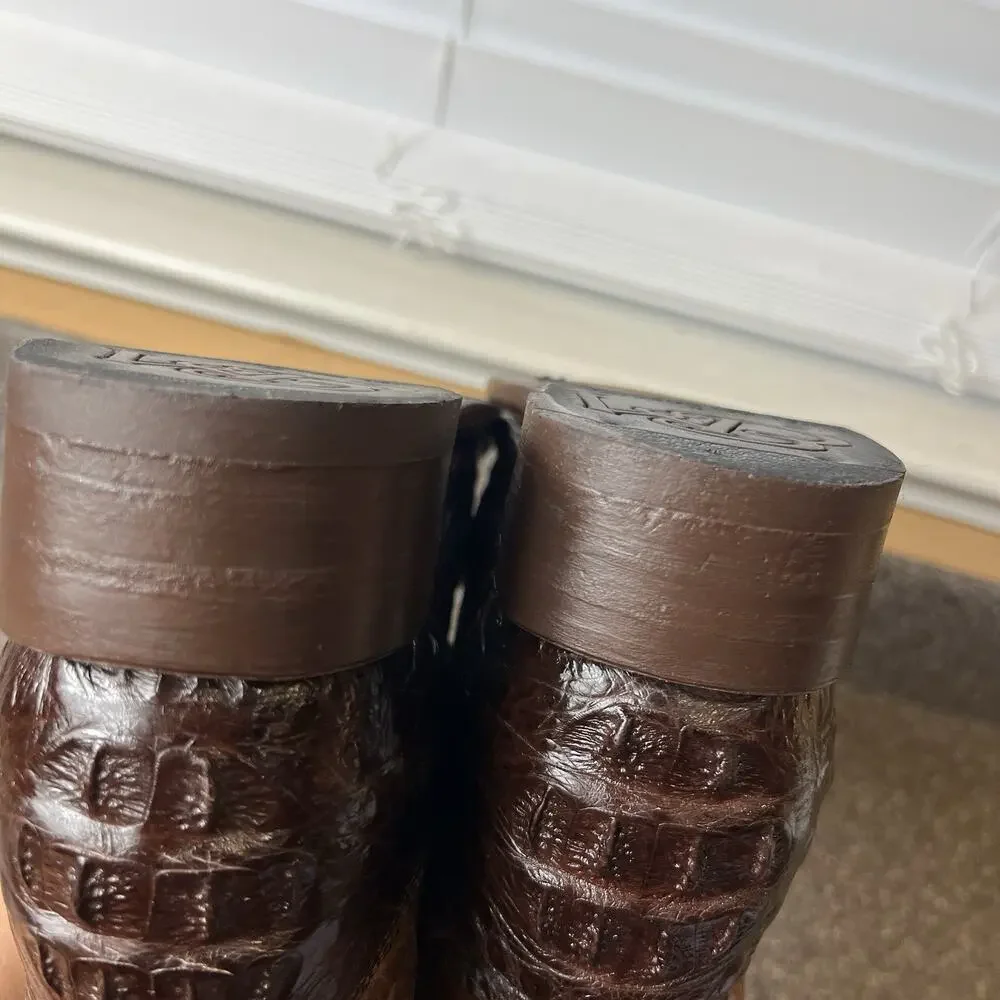 El Malcreado Hornback Brown Leather/Alligator Embroidered Boots Men MEX 28 US 10
